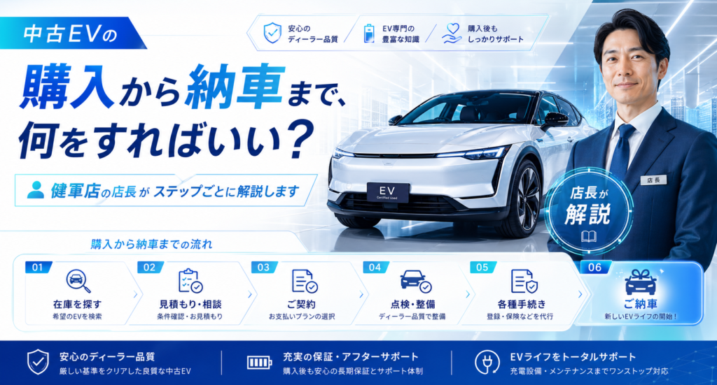 中古EVの購入から納車まで、何をすればいい？ 健軍店の店長がステップごとに解説します